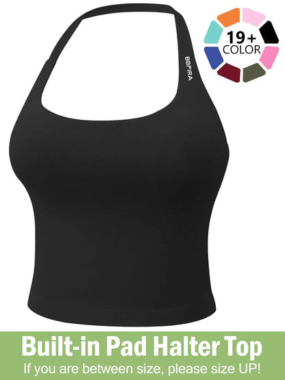 Women'S Solid Removable Chest Pad Sports Tank Top, Casual Comfort and Durability Halter Neck Sports Top for Yoga Gym Workout, Ladies Sportswear for All Seasons, Pilates Yoga Wear