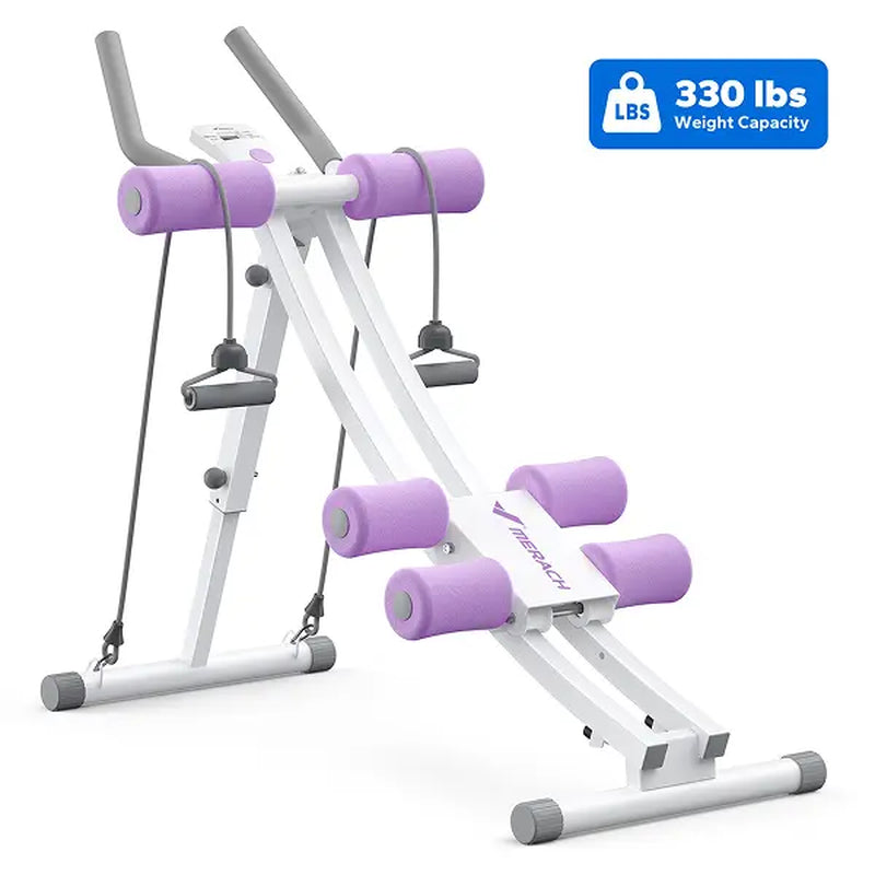 Merach Dual Track Ab Trainer with LCD Monitor, 440Lbs Weight Capacity, Foldable for Easy Storage, Ergonomic Supportive Design, Tones Waist Abs Arms Legs Hips, Ideal for Home Gym Beginners & Daily Fitness Enthusiasts