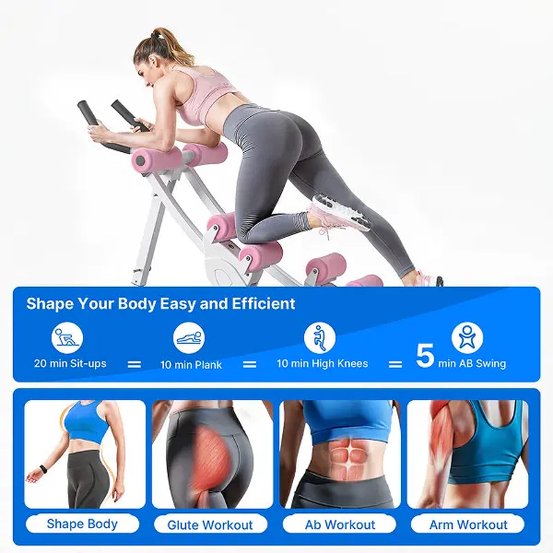 Merach Dual Track Ab Trainer with LCD Monitor, 440Lbs Weight Capacity, Foldable for Easy Storage, Ergonomic Supportive Design, Tones Waist Abs Arms Legs Hips, Ideal for Home Gym Beginners & Daily Fitness Enthusiasts